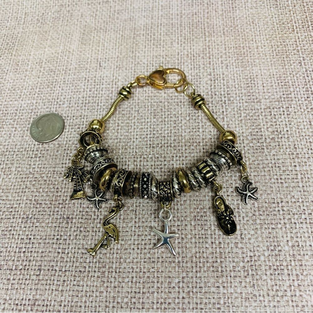 Gold and Silver Beach Theme Charm Bracelet‎
